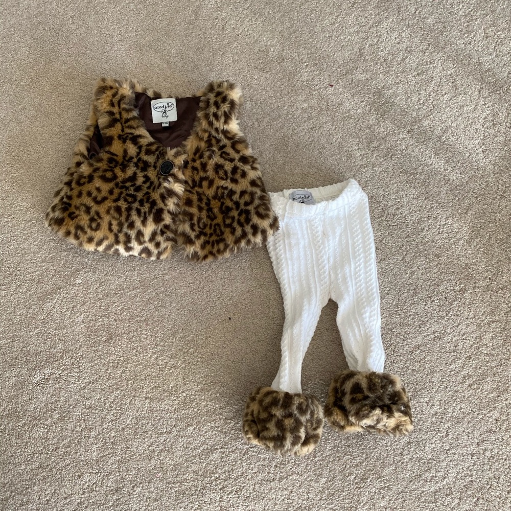 MudPie Leopard Cheetah Vest & leggings Sz 12 18 Mo